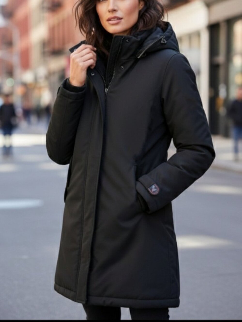 Black Mid Length Parka Coat with Interior Fur Lining